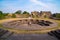 Mandu India, afghan ruins of islam kingdom, mosque monument and muslim tomb. Pool at Jahaz Mahal.