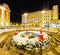 Mandusevac fountain at night, decorated with advent wreath. Zagreb