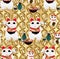 Maneki Neko busy eat Ramen seamless pattern