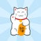 Maneki neko, Japanese prosperity cat with good luck script plate