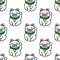 Maneki neko with madical mask seamless doodle pattern, vector illustration