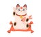 Maneki-neko toy with Japanese carp in paw. Asian beckoning lucky cat with koi fish. Cute doll for luck and fortune