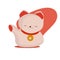 Maneki-neko or welcoming cat or lucky cat with a coin collar on its neck. Beckoning cat made in a flat cartoon style. Maneki Neko.