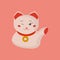 Maneki-neko or welcoming cat or lucky cat with a coin collar on its neck. Beckoning cat made in a flat cartoon style. Maneki Neko.