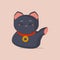 Maneki-neko or welcoming cat or lucky cat with a coin collar on its neck. Beckoning cat made in a flat cartoon style. Maneki Neko.