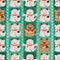 Maneki white brown symmetry vertical seamless pattern