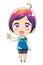 Manga kawaii chibi female office worker illustration woman points to something