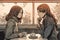 Manga of two young women in a cafe - Generative AI
