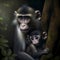 Mangabey Monkey And Baby. Generative AI