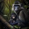 Mangabey Monkey And Baby. Generative AI