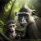 Mangabey Monkey And Baby. Generative AI