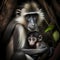 Mangabey Monkey And Baby. Generative AI