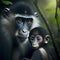 Mangabey Monkey And Baby. Generative AI