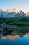 Mangart - Morning sunrise view of Superior Fusine Lake (Laghi di Fusine) with majestic Mount Mangart