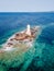 Mangiabarche Lighthouse, Sant Antioco, Sardinia, Italy. Aerial View