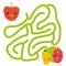 Mango apple dragon fruit kawaii funny fruits, pastel colors on white background. labyrinth game for Preschool Children. Vector