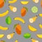 Mango, banana and lime seamless pattern. Pixel