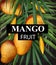 Mango card background. Growing fruits ripe harvest 3d detailed illustrations