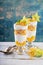 Mango and cereal yogurt parfait