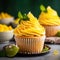 A mango cupcake with a blur background