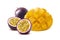 Mango cut maraquia passion fruit on white background