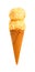 Mango flavor ice cream cone with two balls on white with clipping path
