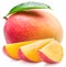 Mango fruit and mango slices. Isolated on a white.