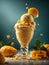 Mango gelato, floating delicious refreshing frozen dessert fresh mango puree ice cream, milk, cream, sugar. Cinematic ads photo