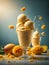 Mango gelato, floating delicious refreshing frozen dessert fresh mango puree ice cream, milk, cream, sugar. Cinematic ads photo