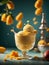 Mango gelato, floating delicious refreshing frozen dessert fresh mango puree ice cream, milk, cream, sugar. Cinematic ads photo