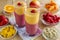 Mango Orange Raspberry Strawberry Smoothies