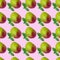 Mango seamless pattern with green mint leaves made of photography on pastel background