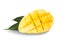 mango slice cube with leaf on white