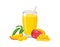 Mango smoothie in glass. Fresh healthy drink and tropical fruit.