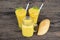 Mango smoothies yellow colorful fruit juice milkshake blend beverage healthy.