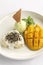 Mango with Sticky Rice and Pandan ice cream thai dessert
