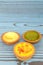 Mango tart, Egg tart and Steamed custard tart