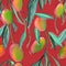 Mango tree with fruit bloom seamless pattern