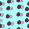 Mangosteen fruit illustration on blue background. whole and sliced fruit. seamless pattern. hand drawn vector. exotic fruit. sweet