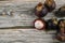 Mangosteen fruit on old wood background. The Queen of Fruits, Tropical fruit with sweet juicy