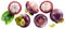 Mangosteen fruits and cross slice of mangosteen flying in air on white background. File cintains clipping paths