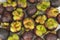 mangosteen pile background. top view.