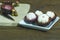 Mangosteen on plate and chopping board