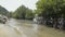 Mangrove forest growing on the coast with a speed boat during summer.