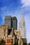 Manhattan beautiful view with beautiful skyscrapers tops, New York, USA. Top of the big buildings in financial district. Business