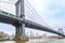 Manhattan bridge close with lower Manhattan from Brooklyn side in New York, NY
