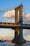 Manhattan Bridge east tower at sunset. New York City