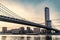 manhattan bridge in new york. architecture of historic bridge in manhattan. bridge connecting Lower Manhattan with