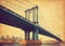 The Manhattan Bridge, New York City, United States. In the background  Manhattan and  Brooklyn Bridge. Photo in retro style. Added