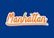 Manhattan hand lettering with abstract orange and white colors on blue background